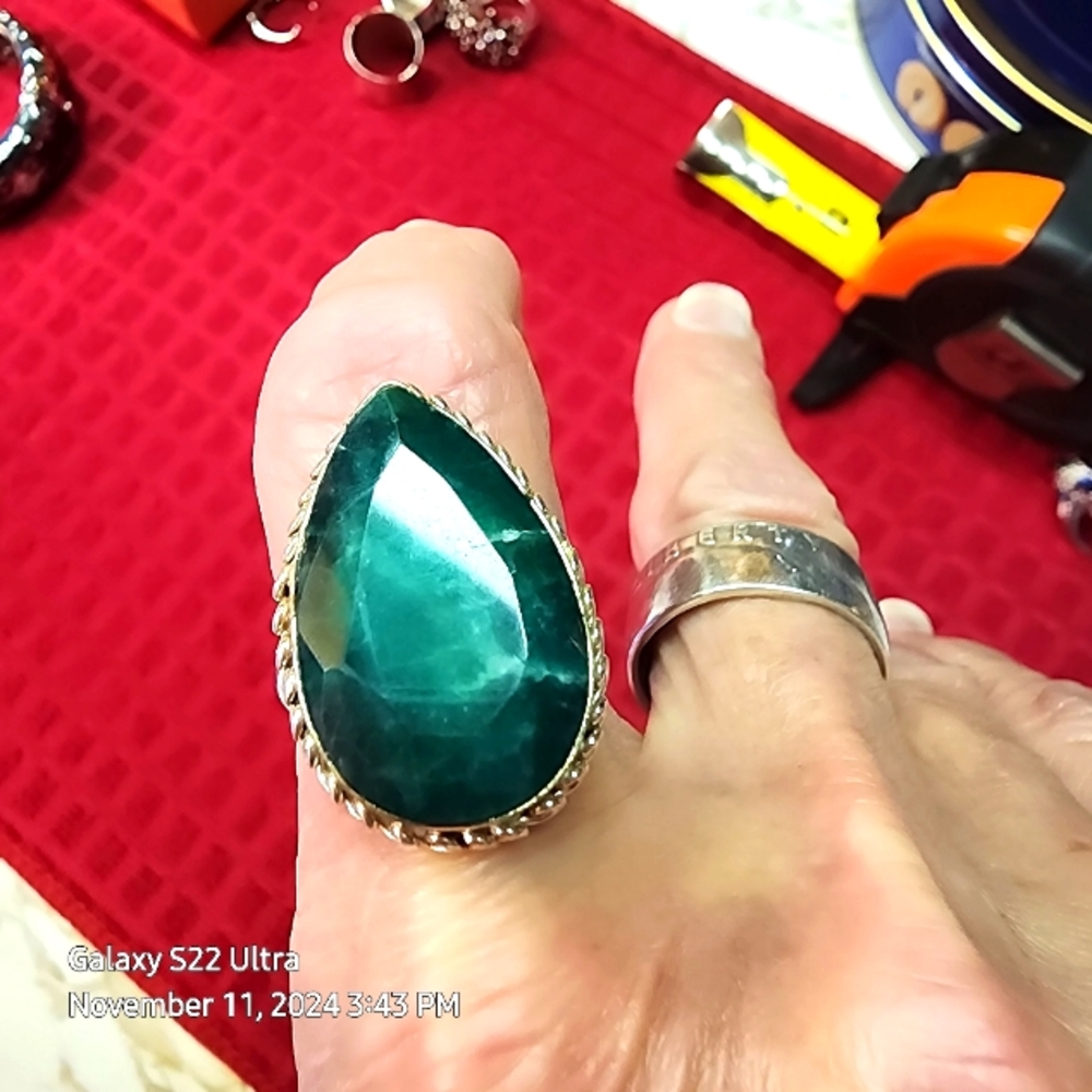 Ring Unique Custom 925 Sterling Silver statement ring . Gorgeous stone. Sz 9.